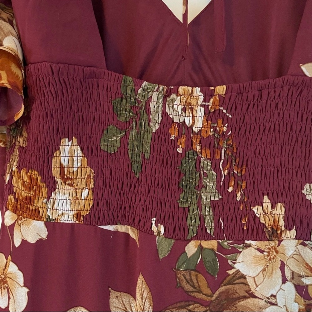Lulu's Midnight Mood Burgundy Floral Tiered Maxi Dress - Size L Romantic Formal - Picture 8 of 8